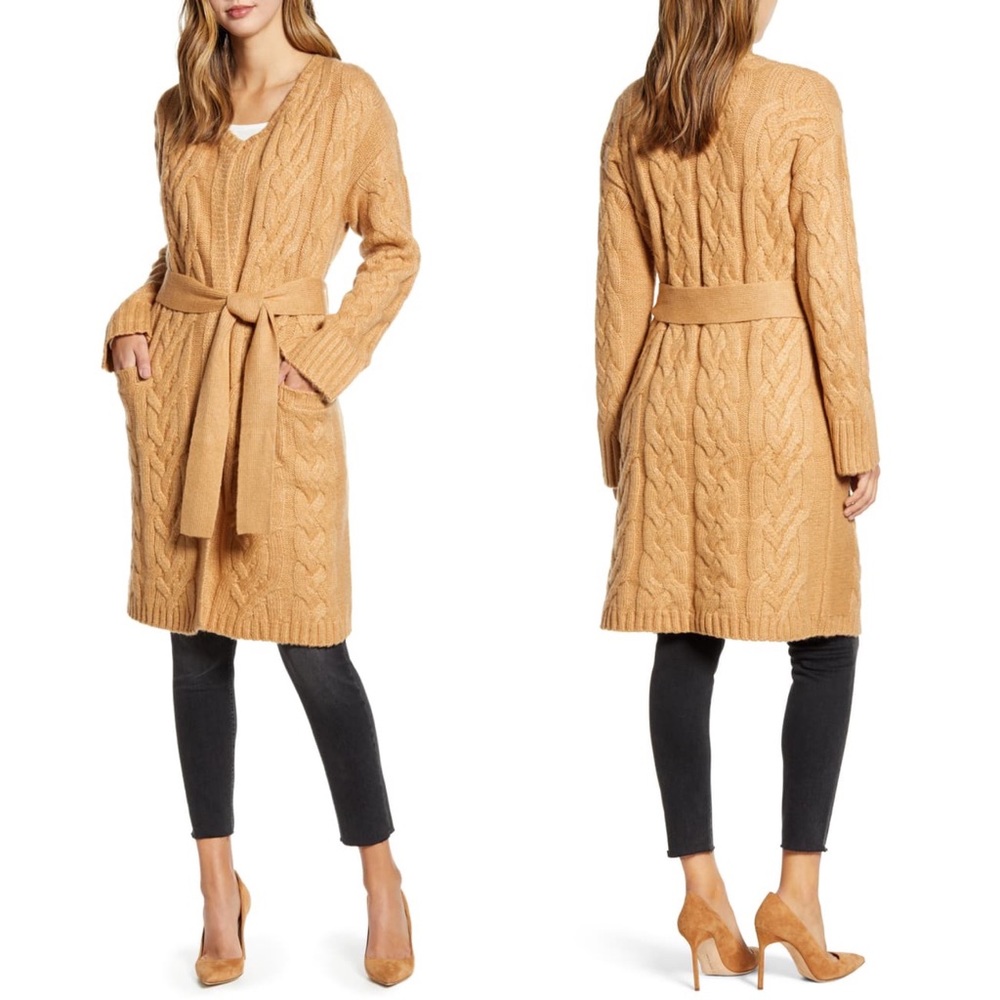 New RACHEL PARCELL Tan Cozy Cable Cardigan